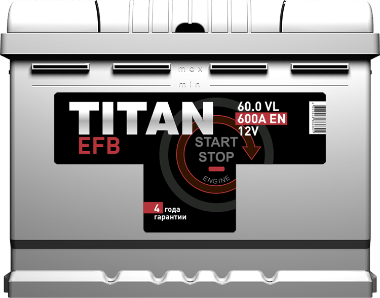 ТИТАН EFB 6СТ-60 60А/ч-12V ст EN600 европейские прямая 242x175x190